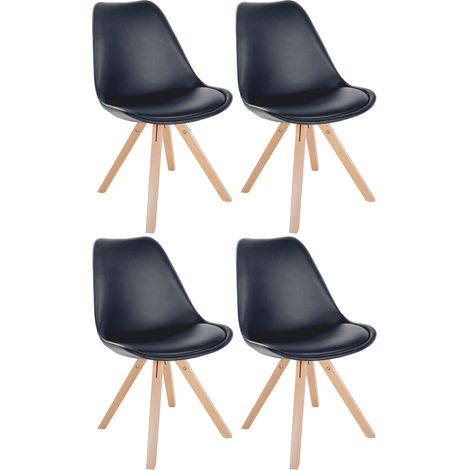 Lot de 4 chaises de salle à manger Sofia en Similicuir Noir Nature (carré) (1/5)