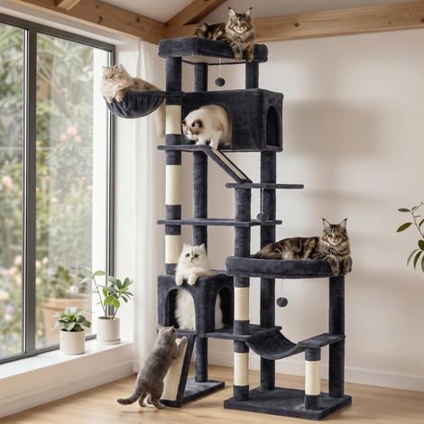 Arbre à Chat XXL, 6 Niveaux, Poteaux Sisal, 105 x 45 x 202 cm (1/5)