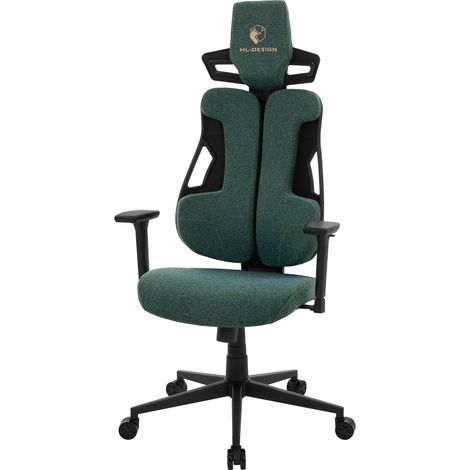 ML-Design Gaming Stuhl Stoff Grün, Ergonomischer Bürostuhl, 3D Armlehne, Kopfstütze, Lordosenstütze, Gaming Chair individuell einstellbar, Gamer Stuhl, Computerstuhl, Schreibtischstuhl für Home Office
