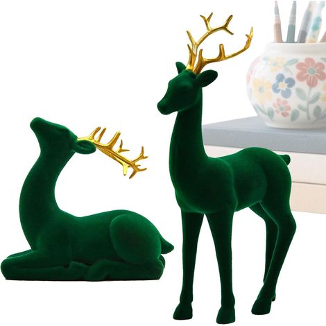 Figurines de cerf Noël Statue, Sculpture, Esthétique, Rouge, Vert, Figurines de renne pour décoration intérieure maison cuisine dessus de cheminée table chevet salon chambre en (1/5)