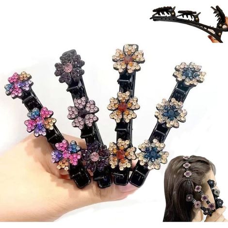Fermaglio per capelli intrecciato con strass, design a trifoglio – Set di 3 fermagli per capelli lucidi a forma di becco d'anatra (1/4)
