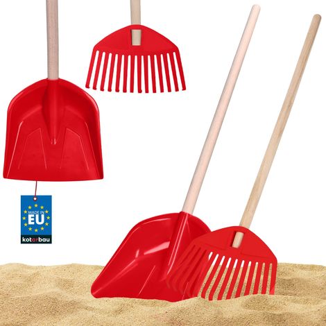 KOTARBAU® Pelle Enfant, Rateau Enfant, avec Manche en Bois, PVC, Pelle Rateau Enfant, Outils de Jardin pour Enfants, Râteau à Feuilles, Pelle à Sable 74 cm, Rouge (1/5)