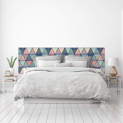 Cabecero Cama PVC Decorativo Económico Diseño Geométrico de Triángulos Estampados Varias Medidas (150 cm x 60 cm)