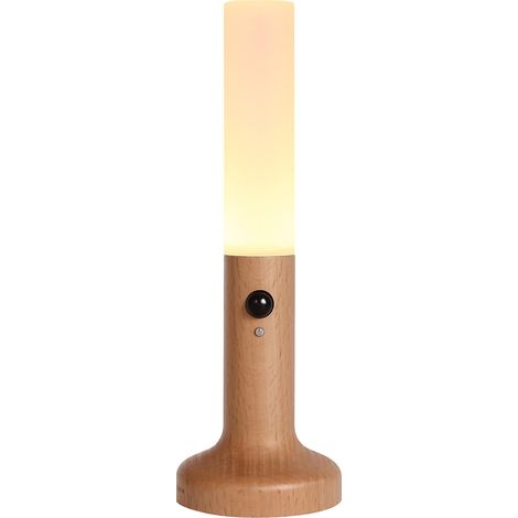 Capteur de mouvement intelligent veilleuse lampe de table en bois massif mur LED rechargeable ambiance intérieure corps blanc chaud avec support de montage