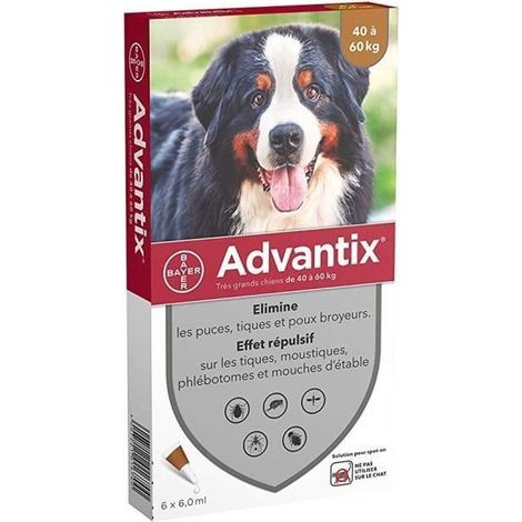 ADVANTIX 6 pipetas antiparasitarias - Para perros muy grandes de 40 a 60 kg - 6 x 6 ml (1/3)