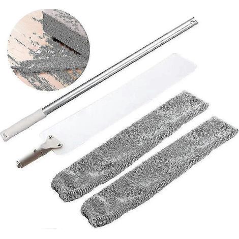 Plumeau, brosse à poussière longue réglable et 2 housses en tissu lavables, balai à poussière plat et flexible pour nettoyer la poussière et les cheveux, sous le canapé (1/2)