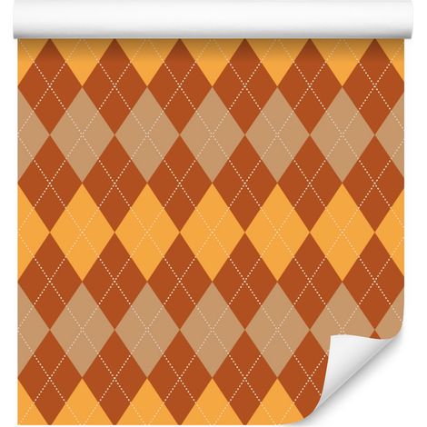 Papier peint à carreaux automnaux orange et or, fond pêche 50x1000 cm (1/5)