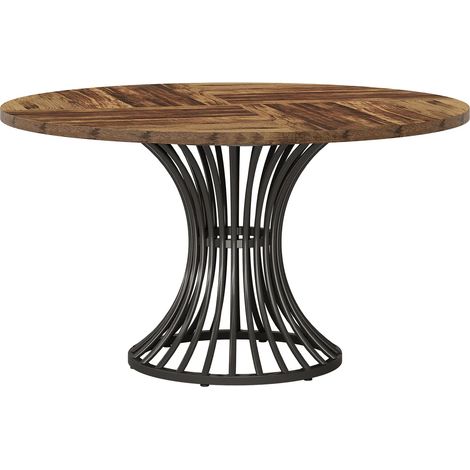 Mesa de comedor redonda de MDF y metal, 119 cm, negro y roble rústico (1/5)