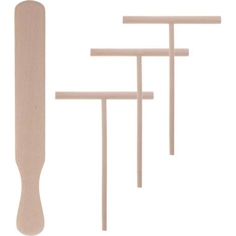 Juego de 4 utensilios profesionales para crepes, que incluye una espátula de madera para preparar la masa. (1/5)