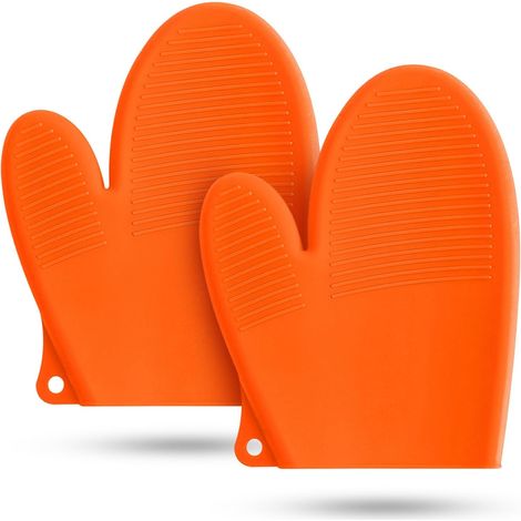 Lot de 2 gants de cuisine en silicone résistants à 550°C, imperméables et antidérapants, pour four, barbecue et micro-ondes, lavable (1/5)