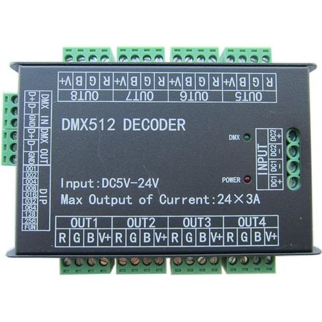 Contrôleur LED DMX512 haute puissance 24 canaux RVB 3A/CH DMX512 Contrôleur LED Variateur 500 Hz Sans scintillement Smoother Dimming DMX Signal Indicateur Flash Fonction DC 5 V-24 V (1/5)