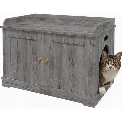 Meuble de litière pour Chat avec Porte Style Grange - Design Moderne en Bois - Anti-Rayures - Protection pour Chien - Grand Espace - Convient à la Plupart des caisses - Gris (1/5)