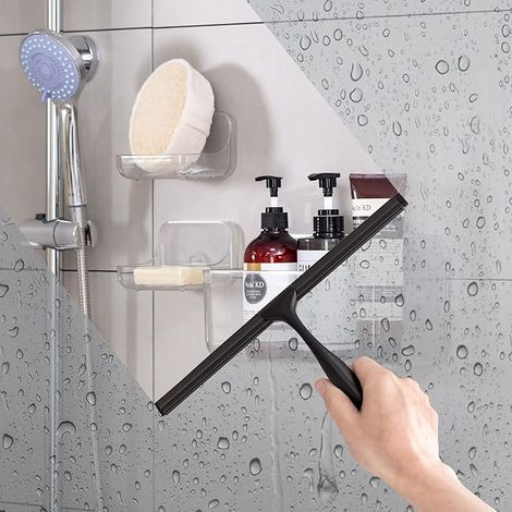 Raclette de Douche en Acier Inoxydable avec Crochet à Ventouse pour Salle de Bain,Cuisine,Miroir,Voiture,fenêtre et Verre,25,4 cm,Noir. (1/4)