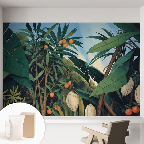 Papier peint intissé décoratif pour salon chambre et cuisine Facile à poser avec colle Jungle tropicale 152x104 cm (1/5)