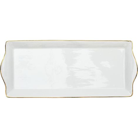 Paris Prix – Plat de service rectangulaire en porcelaine 34cm – Couleur blanc et or – Élégant avec liseré doré – Idéal pour présentation
