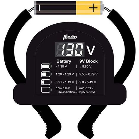 Testeur de Piles Numérique Universel pour AA / AAA / C / D / 9V / Piles Boutons Alecto Noir