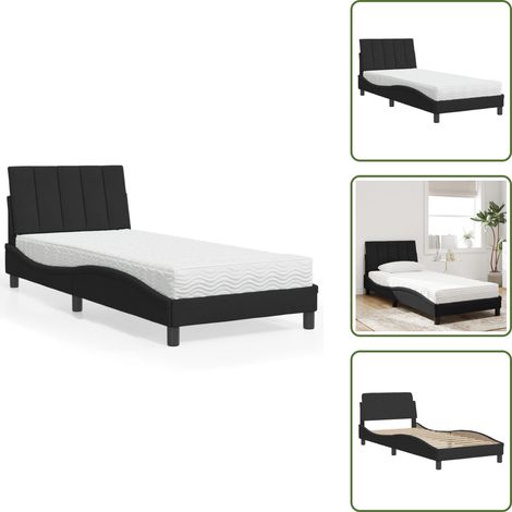 The Living Store Lit avec matelas noir 80x200 cm velours - Lit Double - Lit Design - Lit Capitonné - Lit Velours - Literie (1/5)