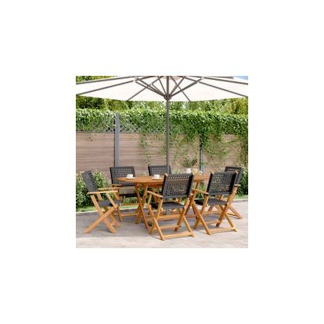 Chaises de jardin pliantes lot de 6 noir poly rotin bois massif (1/5)