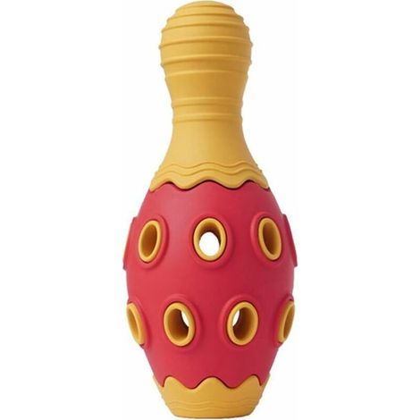 Biting Tooth Resistant Dog Toy with Beef Taste, Multifunctional Pet Voice Puzzle, Leaking Ball, Bowling Ball, Red-Orange Sound (1/5)