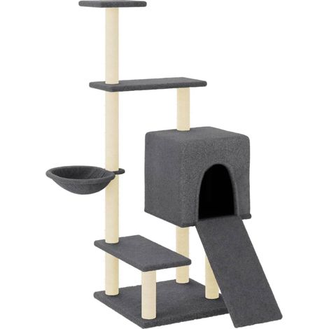 Tiragraffi per gatti Mobili Torre da arrampicata Giocattolo Tiragraffi Piattaforma da arrampicata con tiragraffi in sisal scuro 130,5 cm Grigio 020022652