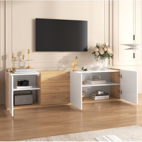 TV-Lowboard aus MDF in Weiß und Holzoptik, 171,5 x 35 x 47 cm, 3 Türen, 3 Schubladen (1/5)