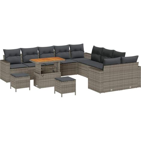 Garden Sofa Set Height-Adjustable 13 pcs Grey Poly Rattan vidaXL