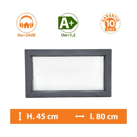 Direct Fenêtres – Fenêtre PVC châssis fixe gris anthracite – Double vitrage 4/16/4 – Isolation thermique A+ (Uw = 1,2) – Dimensions H.45 x l.80cm (1/5)