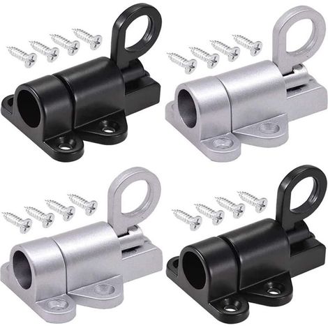 4 piezas de cerradura automática para puertas, pestillo de cerrojo, cierre de resorte, con 16 tornillos, para ventanas, puertas de madera y puertas de armarios (negro y plateado) (1/5)