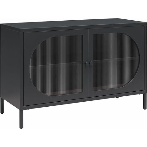 Vitrine 2 portes vitrées en métal noir – Étagères réglables – Style minimaliste et vintage – Pour salon, cuisine ou couloir (1/5)