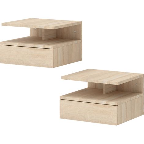 HOMCOM Set di 2 Comodini Moderni Sospesi con Cassetto e Mensola, Rovere