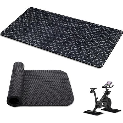 Lot De 2 Tapis Fitness Protection Sol Anti Vibration Tapis de Course PVC Noir 6mm Épais Antidérapant Anti vibration Tapis de course Vélo appartement Home trainer Protection sol Fitness sport Gym (1/5)