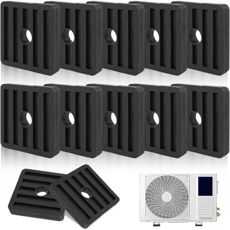 12 Pcs Amortisseurs de Vibrations de Climatiseurs en Caoutchouc, Coussin de Choc pour Climatisation, Support pour Condenseur de Climatiseur Noir, Pieds Anti-Vibrations de Climatiseur Extérieur (1/5)