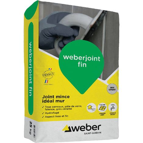 Weber Saint-Gobain Joints minces carrelage mural, gris ciment 25 kg - Weberjoint fin