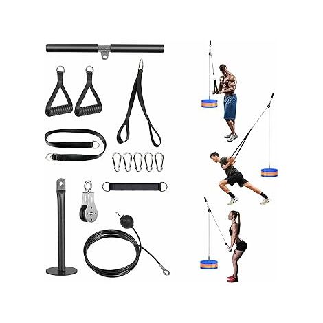 Poulie Musculation, Machine kit de Tirage Maison avec Mousse Barre Poignet, Appareil Fitness Accessoire pour Triceps Biceps Bras Poitrine Dos (1/5)