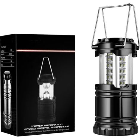 Lanterne de Camping LED Pliable,2 Pièces Lampe d'Étanche Ultra Bright LED Lantern pour Camping, Randonnée, Jardin, Pêche,noir (1/2)