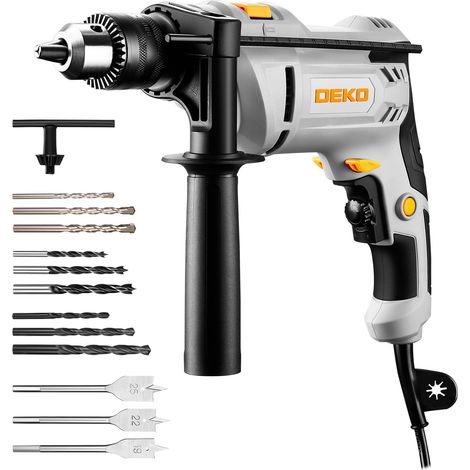 Perceuse à Percussion Filaire 900W - Perceuse Béton 6 Vitesses, 3000 RPM, 45,000 BPM, Mandrin Métallique de 13mm, Poignée Rotative à 360° et 12 Mèches Incluses, pour Bois, Métal et Béton (1/5)