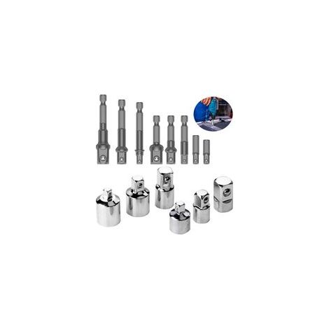 14 Pcs Adaptateur Douille Visseuse Cle a Choc Cliquet 1/2" 3/8" 1/4", 8 Pcs Socket Adaptateurs Réducteurs + 6 Pcs Socket Extension Adaptateur Bit Set Pour Clés à Rochet/Clé Douille à Outils (1/4)