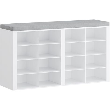 Banc à chaussures avec rangement – 16 compartiments – Coussin amovible et lavable – Dimensions 30 x 104 x 59 cm – Charge jusqu'à 150 kg (1/5)