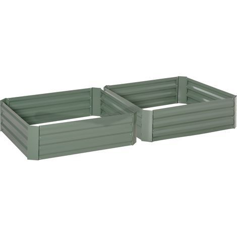 Set de 2 bacs à plantes 100x100x30 cm en acier galvanisé vert pour extérieur (1/5)