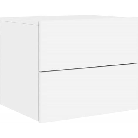 Mesita de noche de pared con luces LED y cajones 50 x 39 x 41 cm madera de ingeniería blanca DEC034169 (1/5)