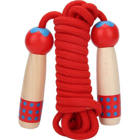Corde à sauter en bois fitness enfant étudiant saut corde jouet extérieur 3 mètres rouge (1/5)