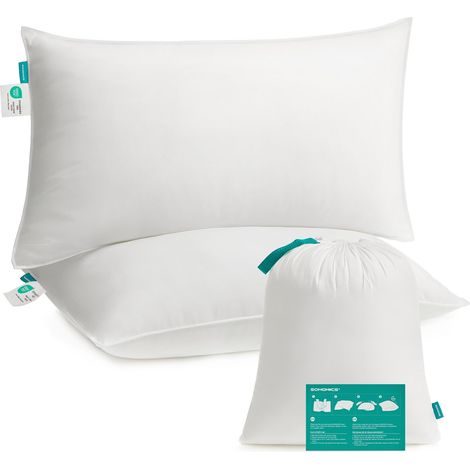 SONGMICS Cuscini Letto, Set da 2, 50 x 70 cm, Imbottitura 800 g, Rivestimento in Tessuto di Poliestere Spazzolato, Lavabile in Lavatrice a 60°C, Con Borsa, Bianco Nuvola TBP006W02 (1/5)