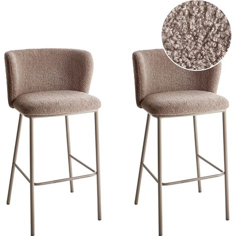 Set di 2 sedie da bar moderne in bouclé marrone Schienale curvo Gambe nere Mina
