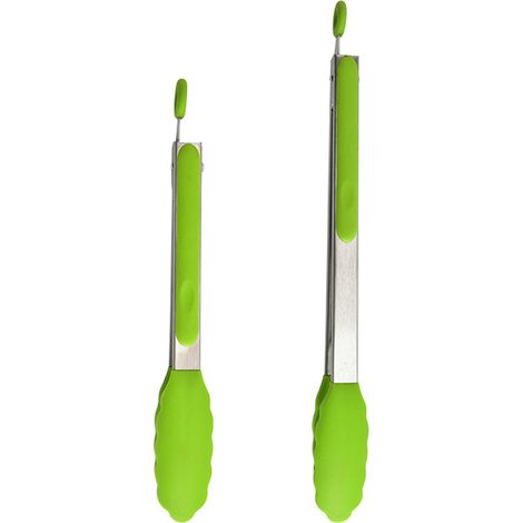 Pinces de cuisine - 2 paires de pinces de cuisine résistantes à la chaleur, en acier inoxydable avec embouts en silicone sans BPA (1/5)
