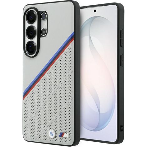 Funda MagSafe con logotipo metálico tricolor de BMW para Samsung Galaxy S26 Ultra (gris)