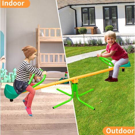 Bascule double pour enfants 180,34 cm, structure en acier inoxydable, jaune et vert, jeu d'extérieur (1/5)