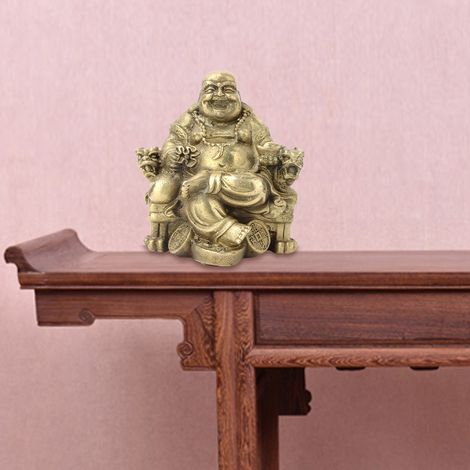 Bouddha Maitreya en Laiton Doré, Porte-Bonheur pour Abondance et Prospérité - Décoration Feng Shui (1/3)