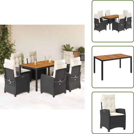 Chaise de jardin inclinable - vidaXL Ensemble à manger de jardin coussins 7pcs Noir Résine tressée - Coussin de siège (1/5)