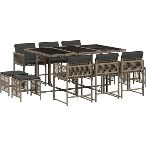 Maison Exclusive - 11-tlg. Garten-Essgruppe mit Kissen Grau Poly