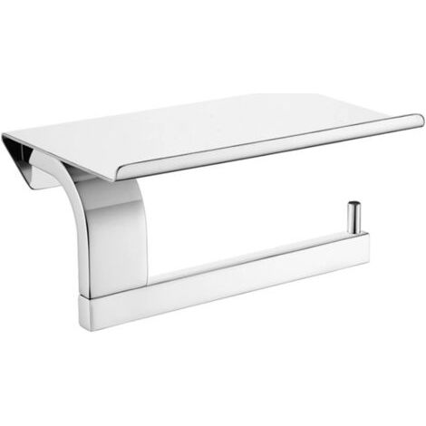 Portarrollos de papel higiénico clásico con estante de acero inoxidable, soporte de pared para papel higiénico, accesorios de baño, color plata. (1/4)